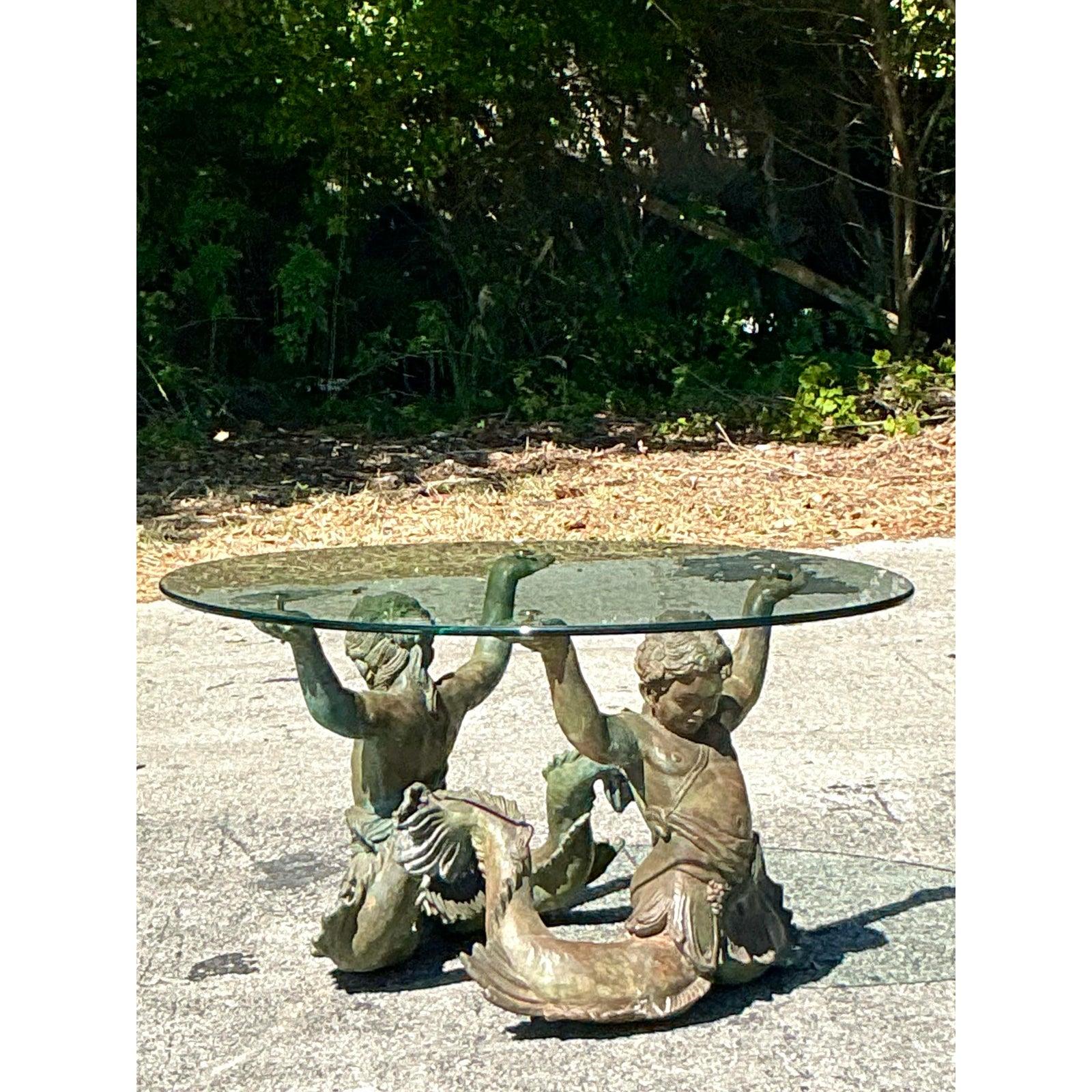 Table basse Putti De Mare vintage en bronze patiné côtier en vente 1