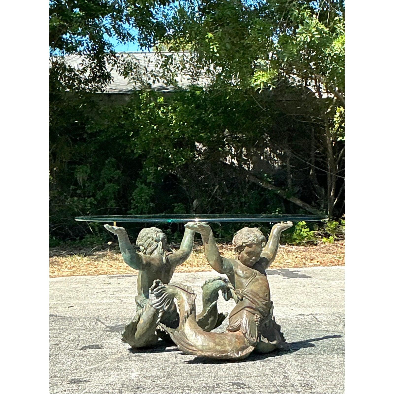 Table basse Putti De Mare vintage en bronze patiné côtier en vente 2