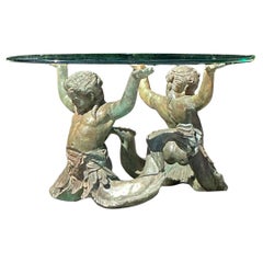 Vintage Coastal Patinated Bronze Putti De Mare Coffee Table