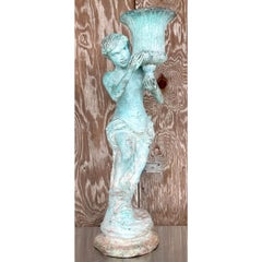 Vintage Coastal Patinated Bronze Statue of Young Man