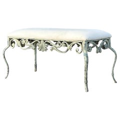 Vintage Coastal Patinated Cast Aluminum Bench