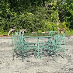 Vintage Coastal Patinated Cast Aluminum Outdoor Dining Set