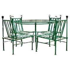 Vintage Coastal Patinated Cast Aluminum Outdoor Dining Set