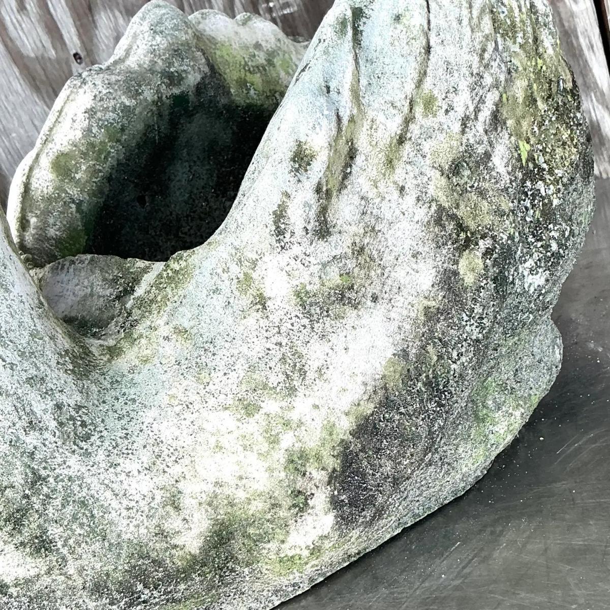 Vintage Coastal Patinated Cast Concrete Swans - a Pair In Good Condition For Sale In west palm beach, FL