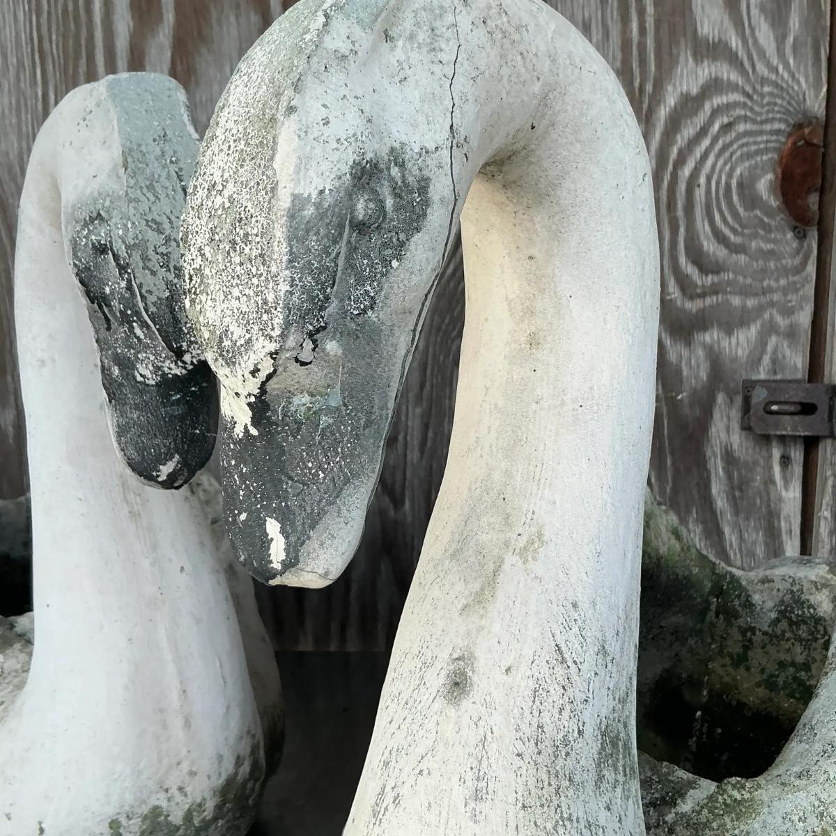 Vintage Coastal Patinated Cast Concrete Swans - a Pair For Sale 1