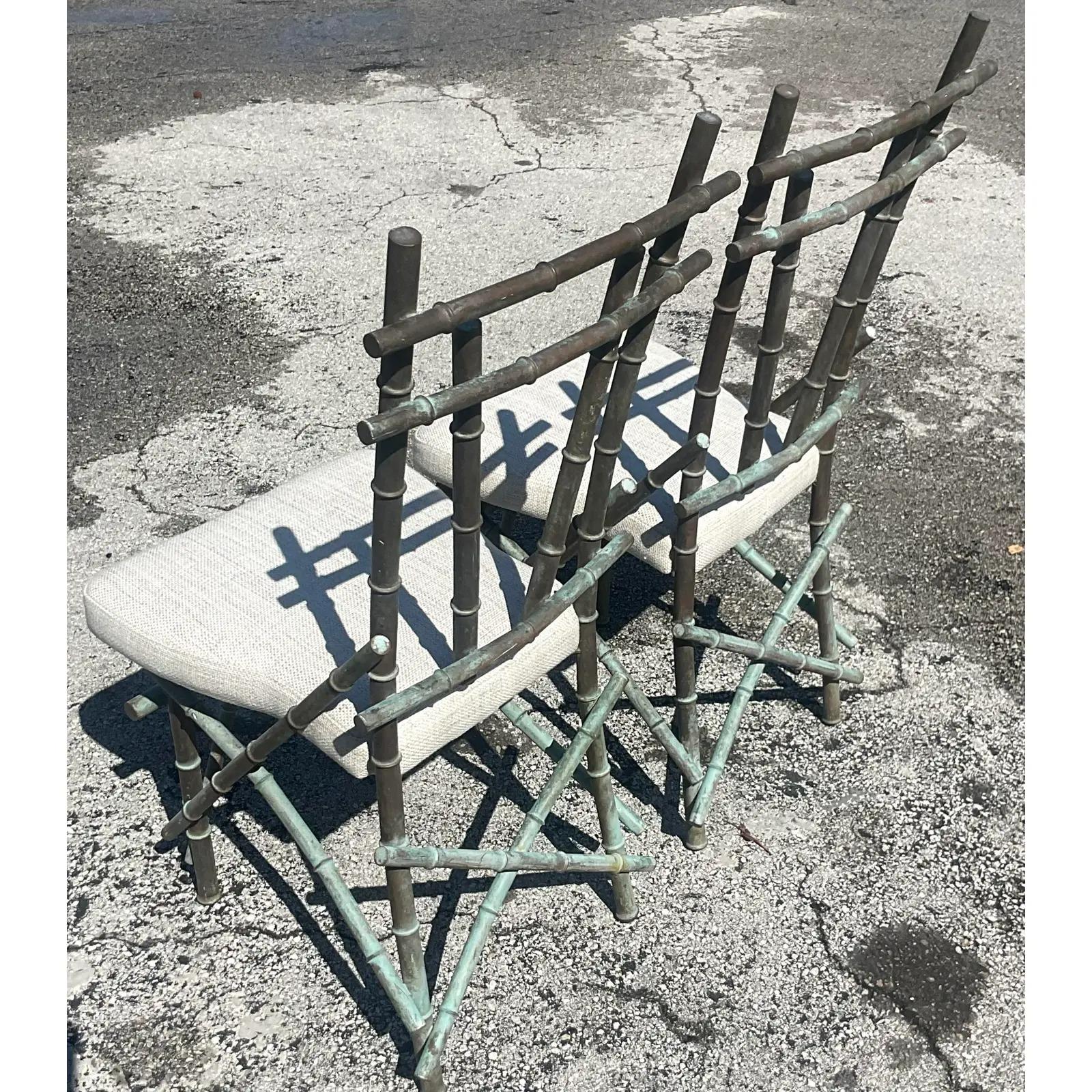 Vintage Coastal Patinated Copper Bamboo Chairs, a Pair 1