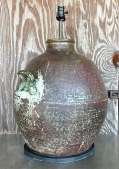 Vintage Coastal Patinated Hammered Copper Lamp