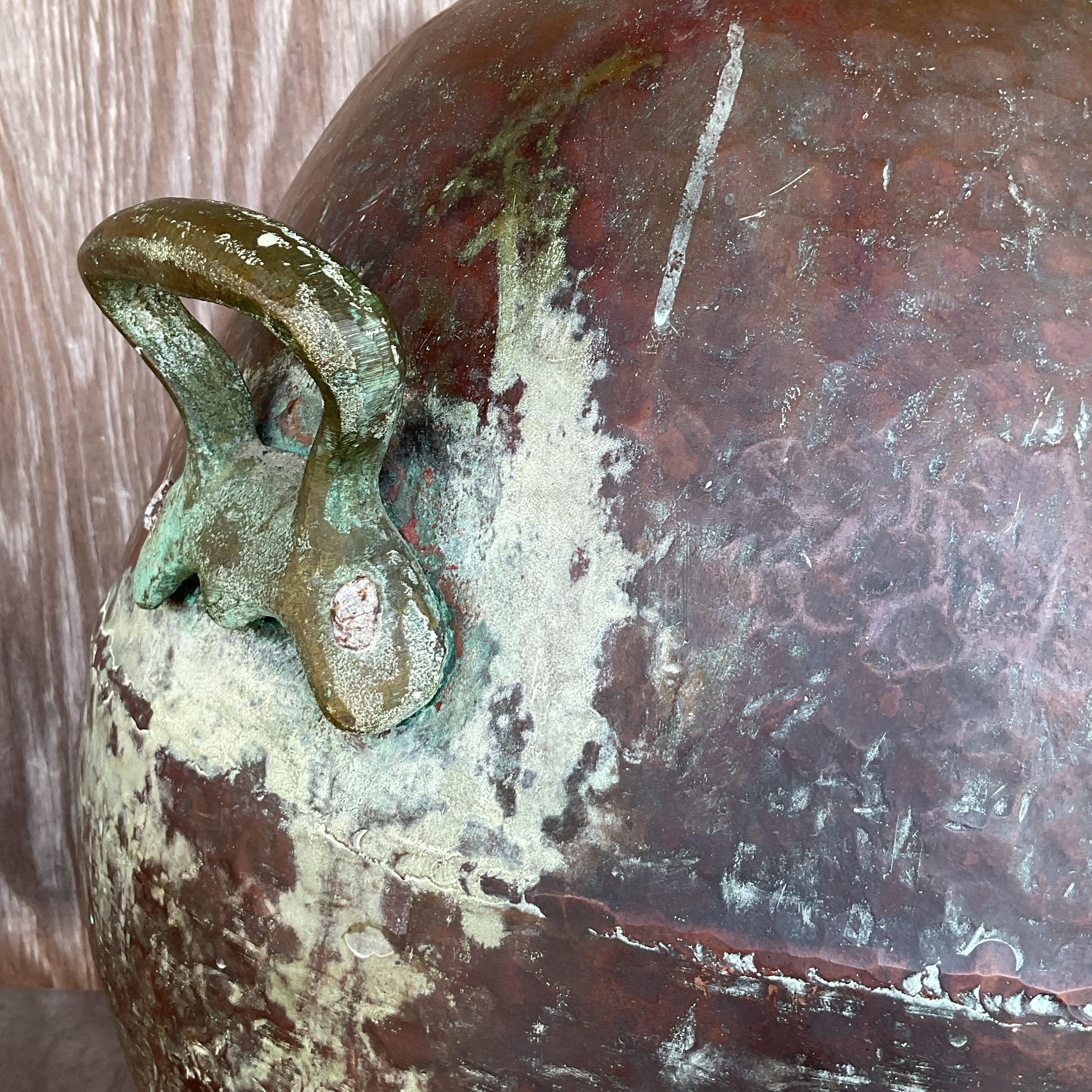 American Vintage Coastal Patinated Hammered Copper Lamp For Sale