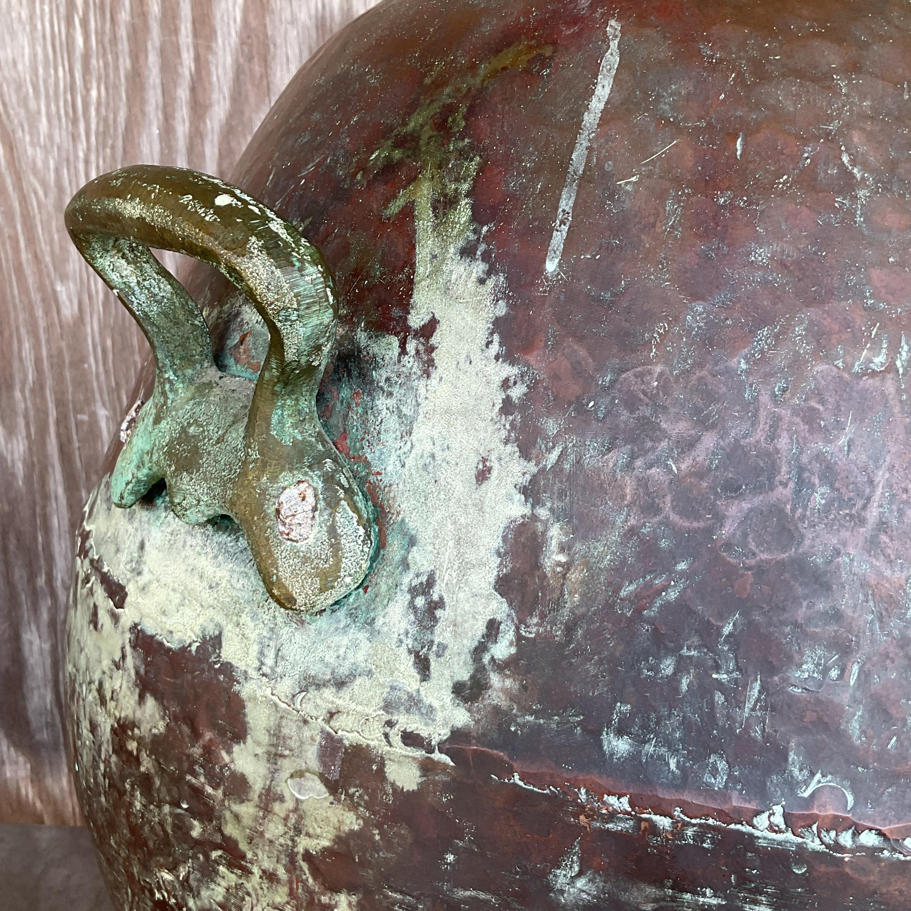 Vintage Coastal Patinated Hammered Copper Lamp For Sale 1