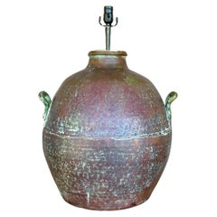 Vintage Coastal Patinated Hammered Copper Lamp