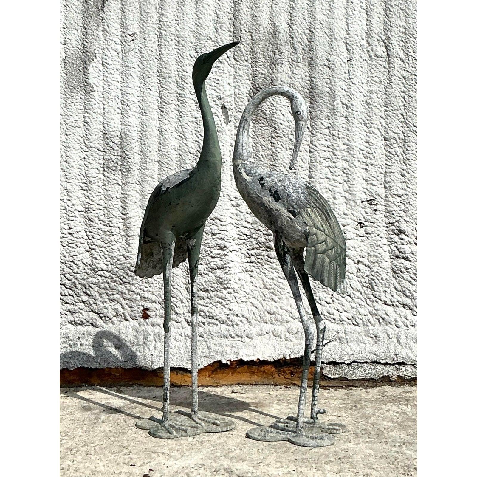 Hollywood Regency Gru vintage in metallo patinato - Set di 2 gru in vendita