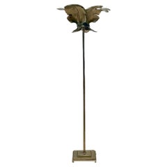 Vintage Coastal Patinated Metal Palm Tree Floor Lamp