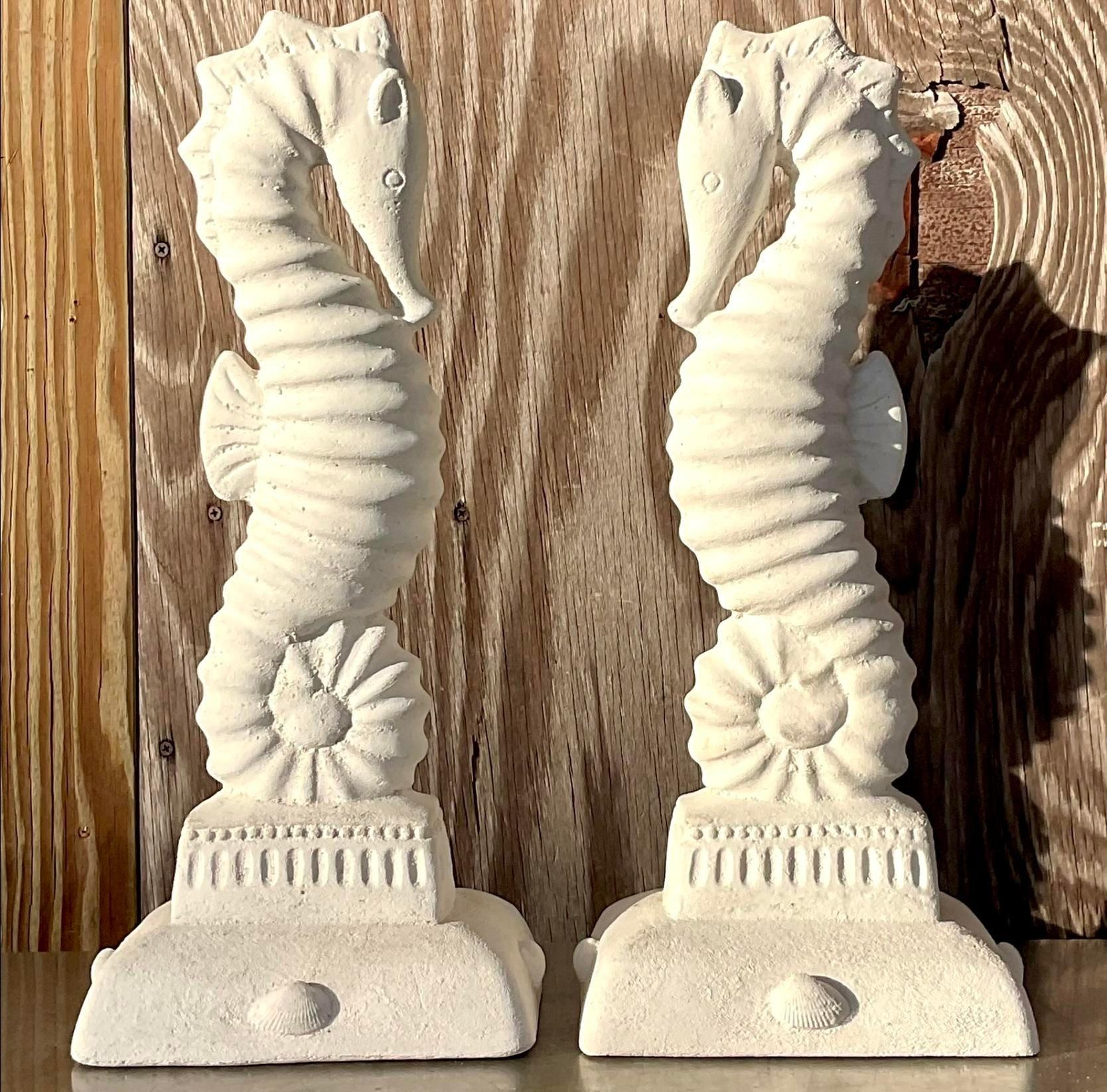 American Vintage Coastal Patinated Metal Seahorse Garden Statue For Sale