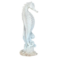 Vintage Coastal Patinated Metal Seahorse Garden Statue