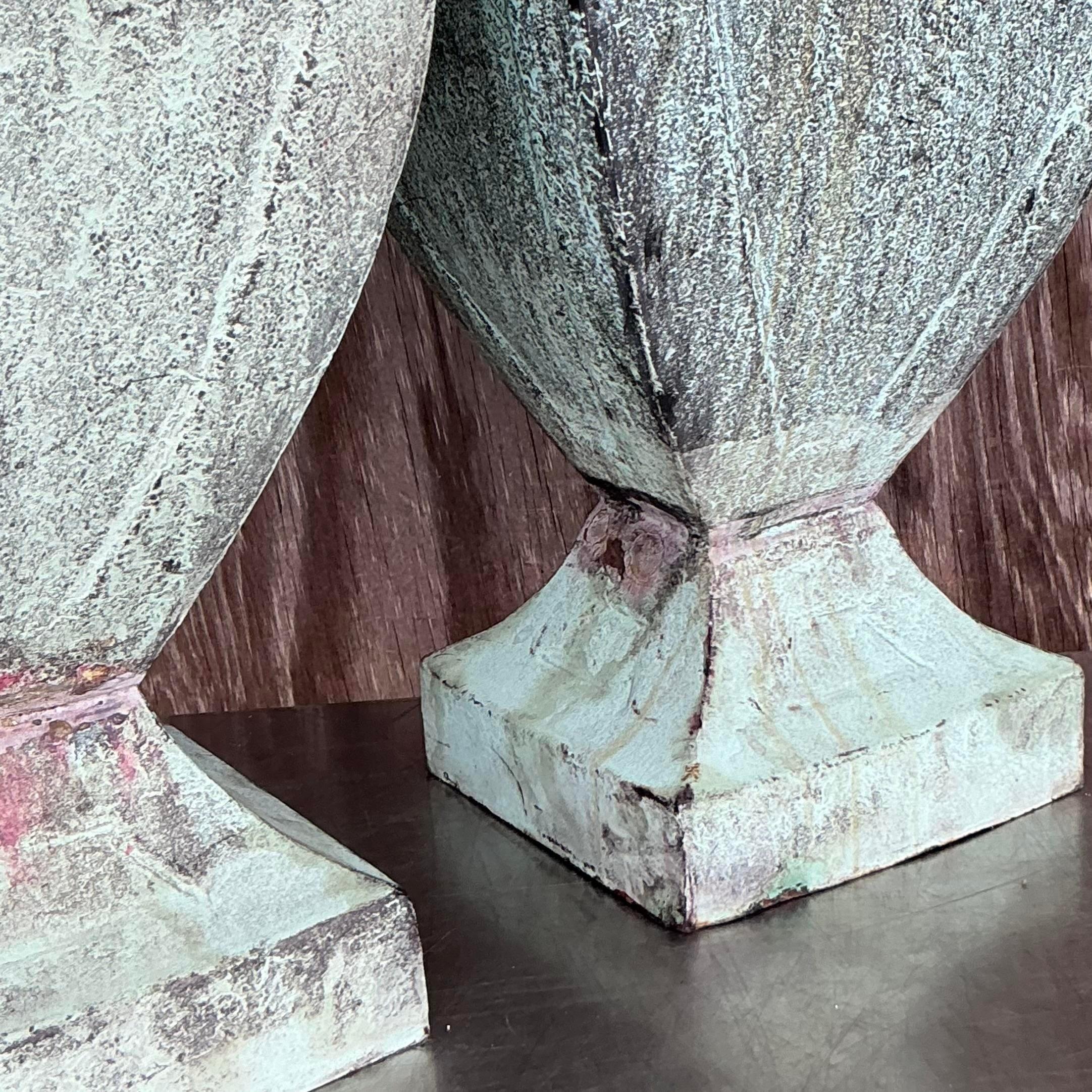 20th Century Vintage Coastal Patinated Metal Urn Lamps - a Pair