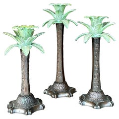 Vintage Coastal Patinated Palm Tree chandeliers - Lot de 3