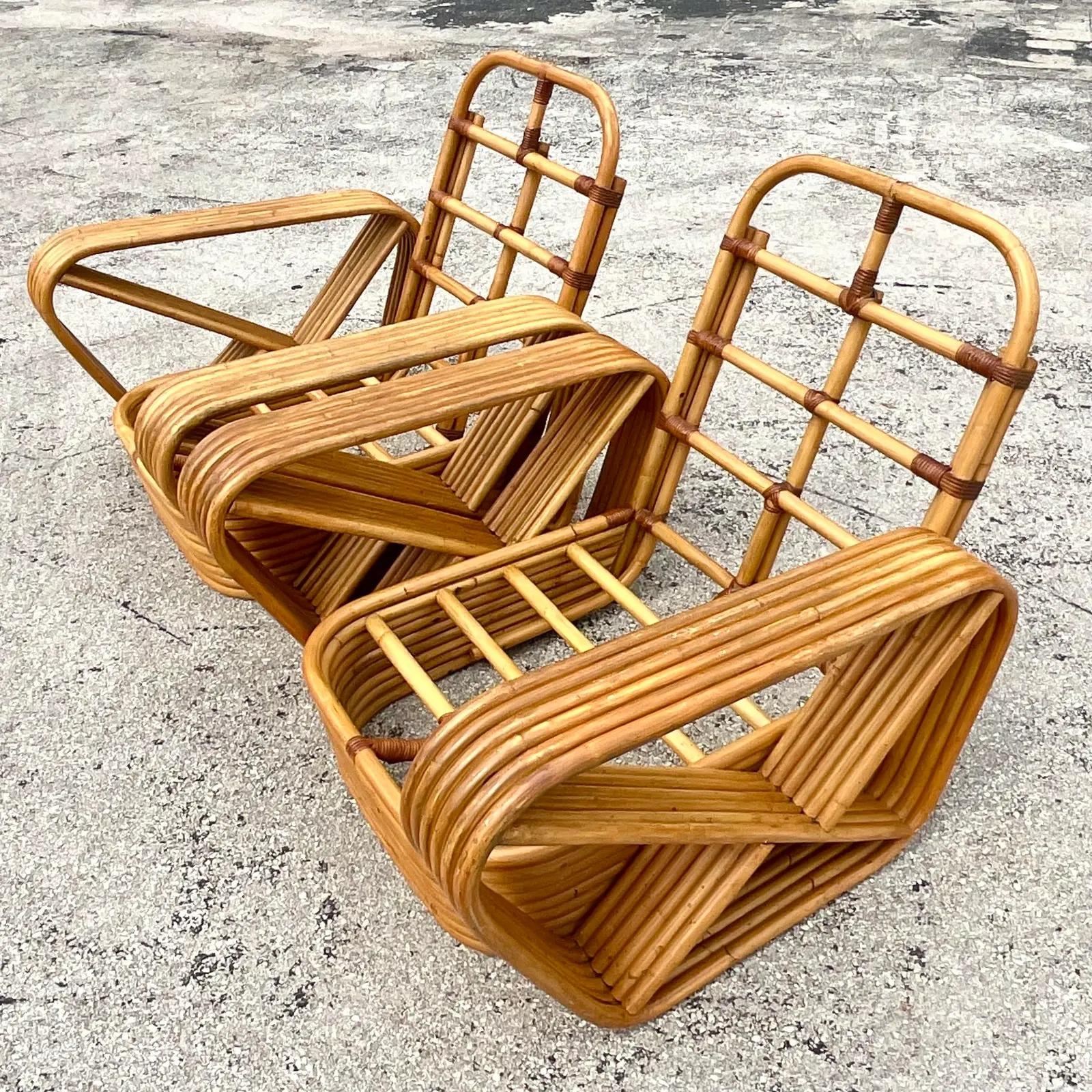 Vintage Coastal Paul Frankl Six Strand Lounge Chairs - a Pair In Good Condition In west palm beach, FL