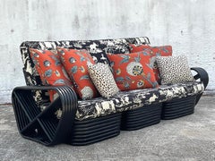 Vintage Coastal Paul Frankl Six Strand Painted Rattan Sectional Sofa