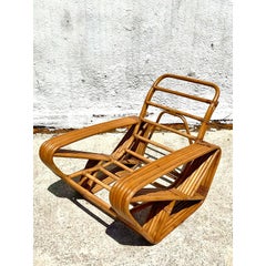 Vintage Coastal Paul Frankl Six Strand Rattan Lounge Chair and Ottoman