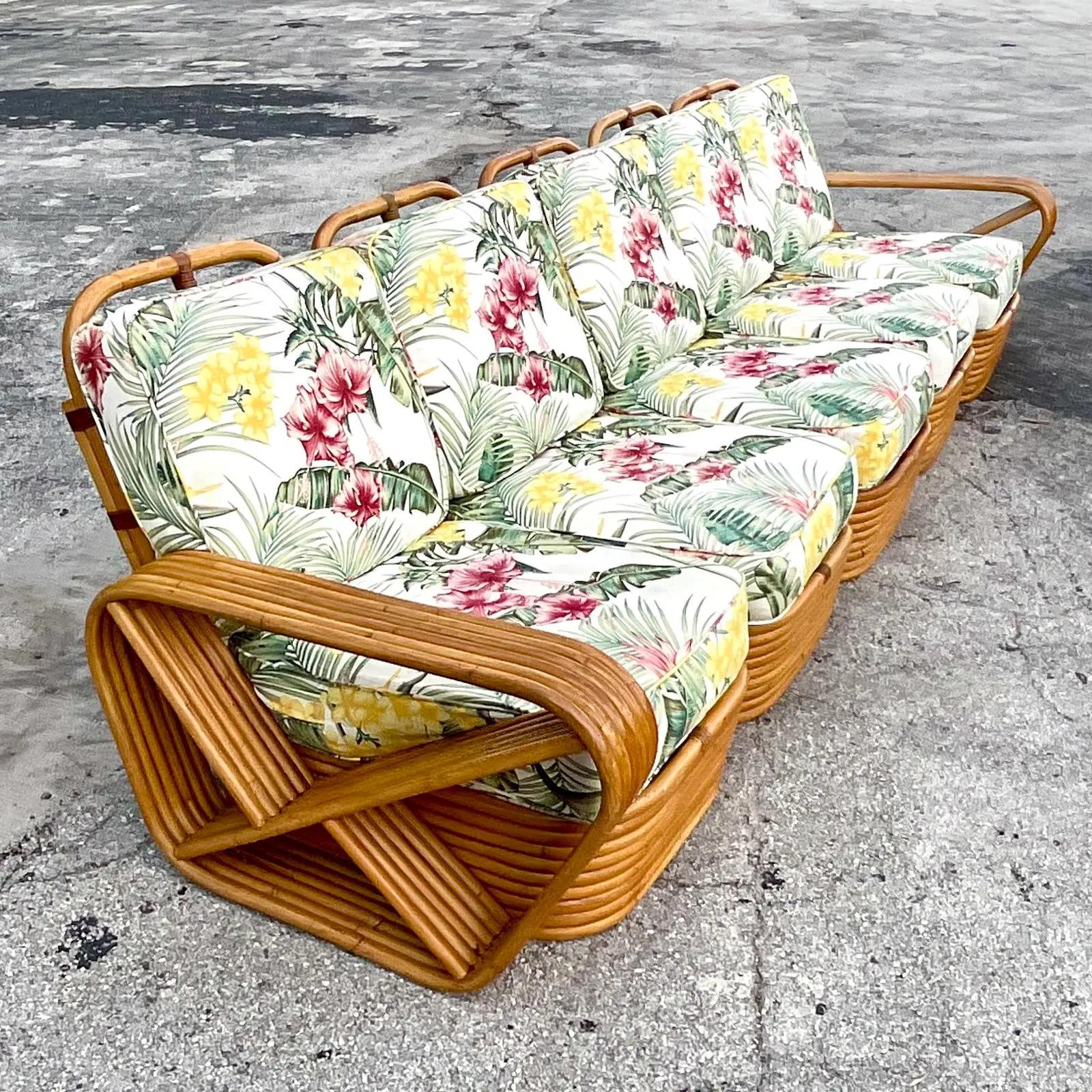 Vintage Coastal Paul Frankl Six Strand Sofa In Good Condition In West Palm Beach, FL