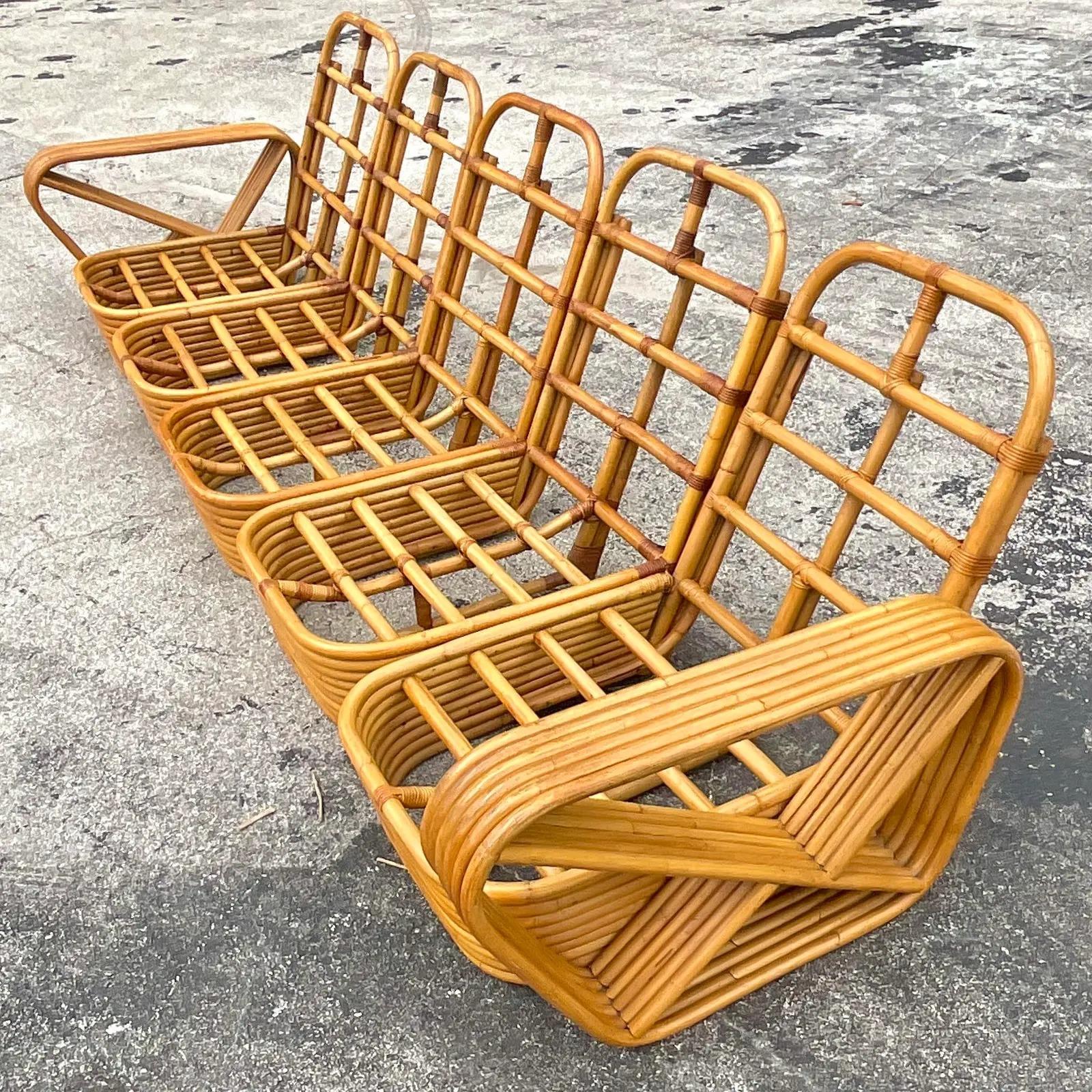 Rattan Vintage Coastal Paul Frankl Six Strand Sofa