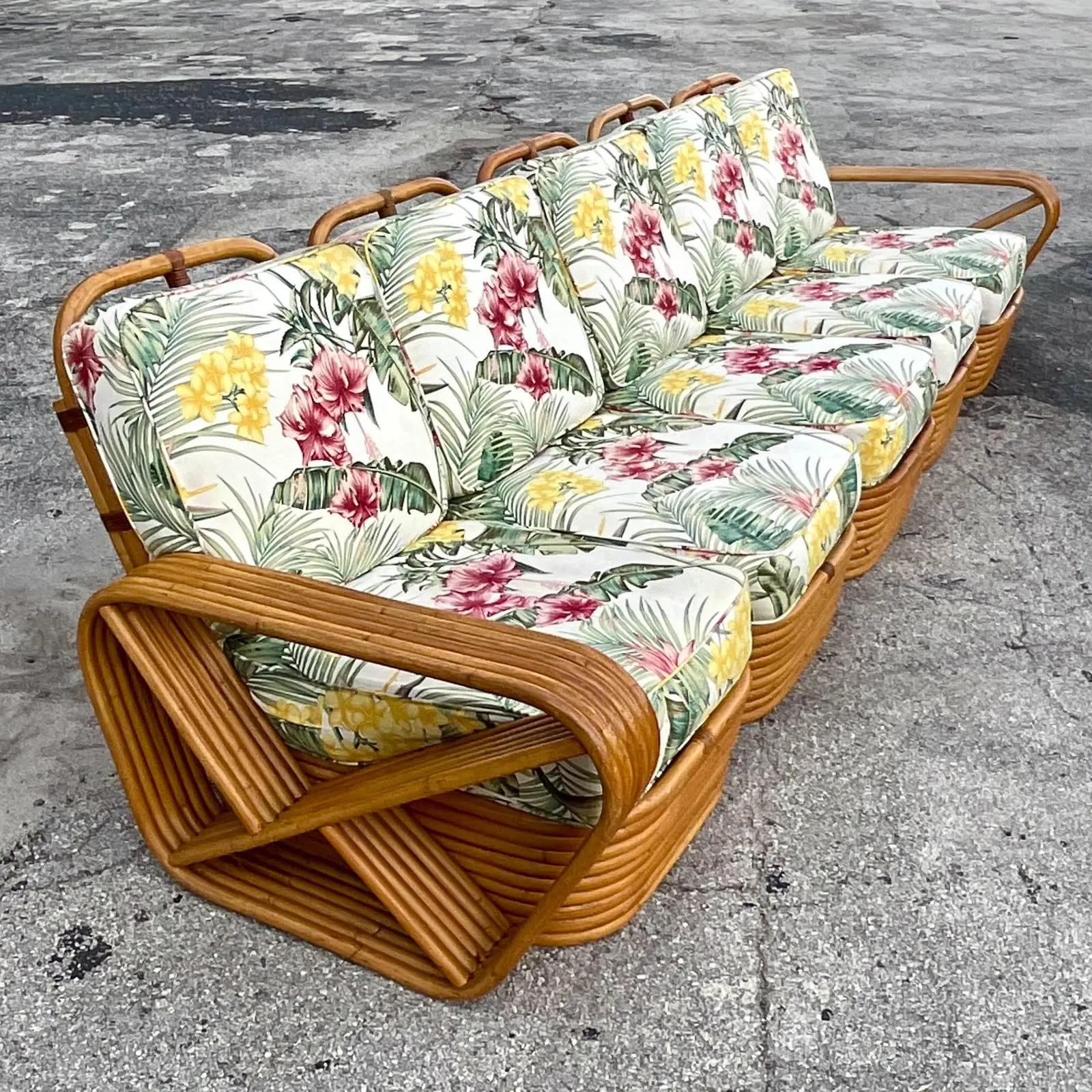 Vintage Coastal Paul Frankl Six Strand Sofa 3