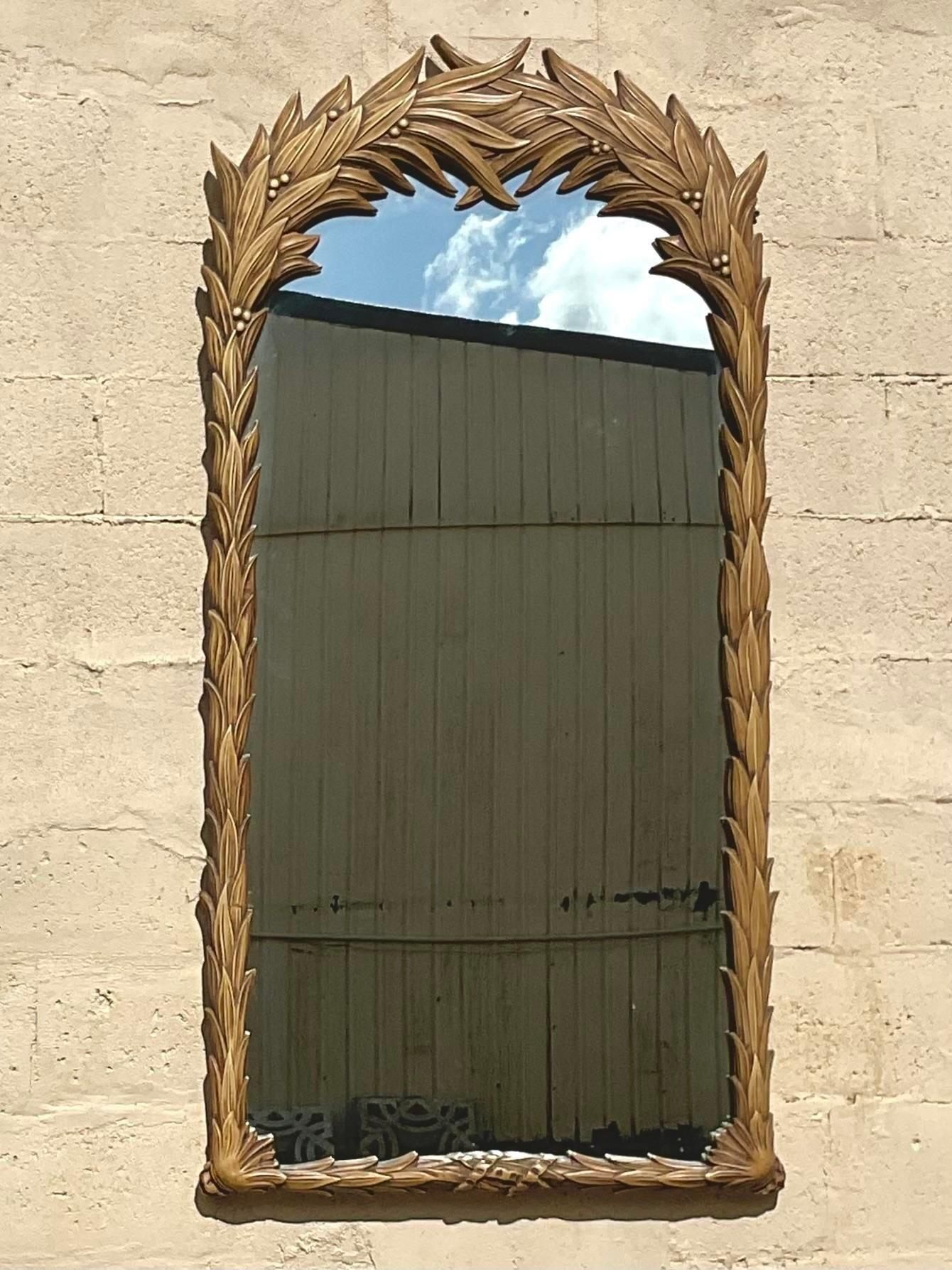 Vintage Coastal Peacock Palm Mirror In Good Condition In west palm beach, FL