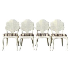 Vintage Coastal Pencil Reed a Flower Back Dining Chairs - Set of 4