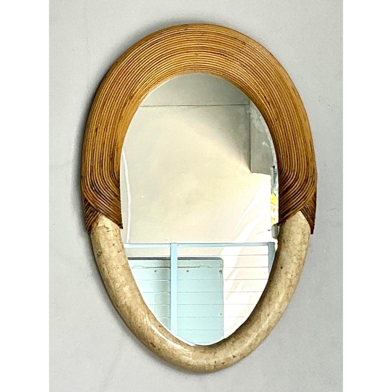 Vintage Coastal Pencil Reed and Stone Mirror (Miroir en roseau et pierre) Bon état - En vente à West Palm Beach, FL