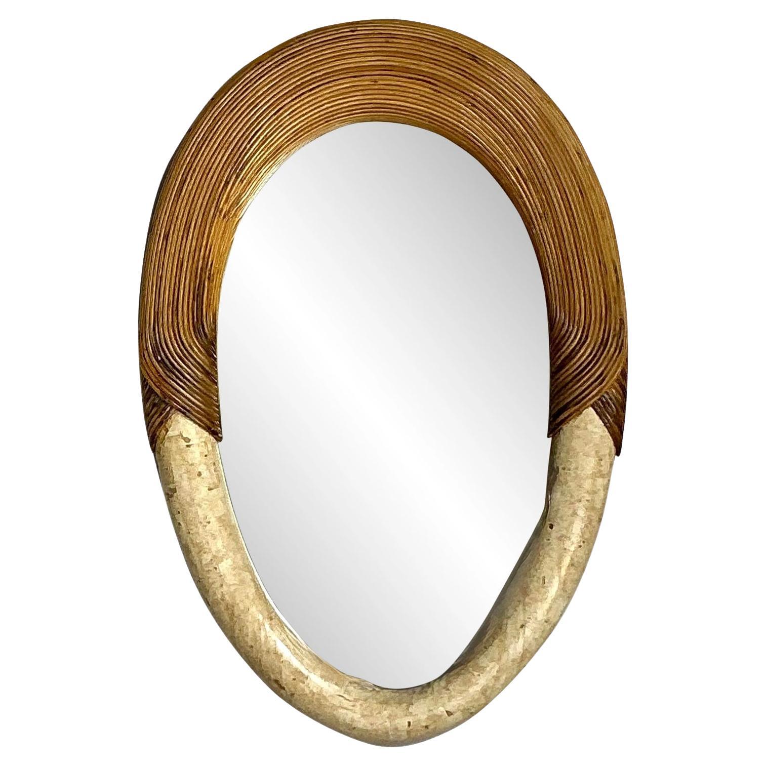 Vintage Coastal Pencil Reed and Stone Mirror (Miroir en roseau et pierre) en vente