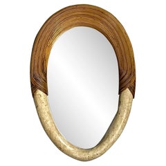 Vintage Coastal Pencil Reed and Stone Mirror (Miroir en roseau et pierre)