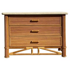 Vintage Coastal Pencil Reed and Tessellated Stone Chest Air Drawers