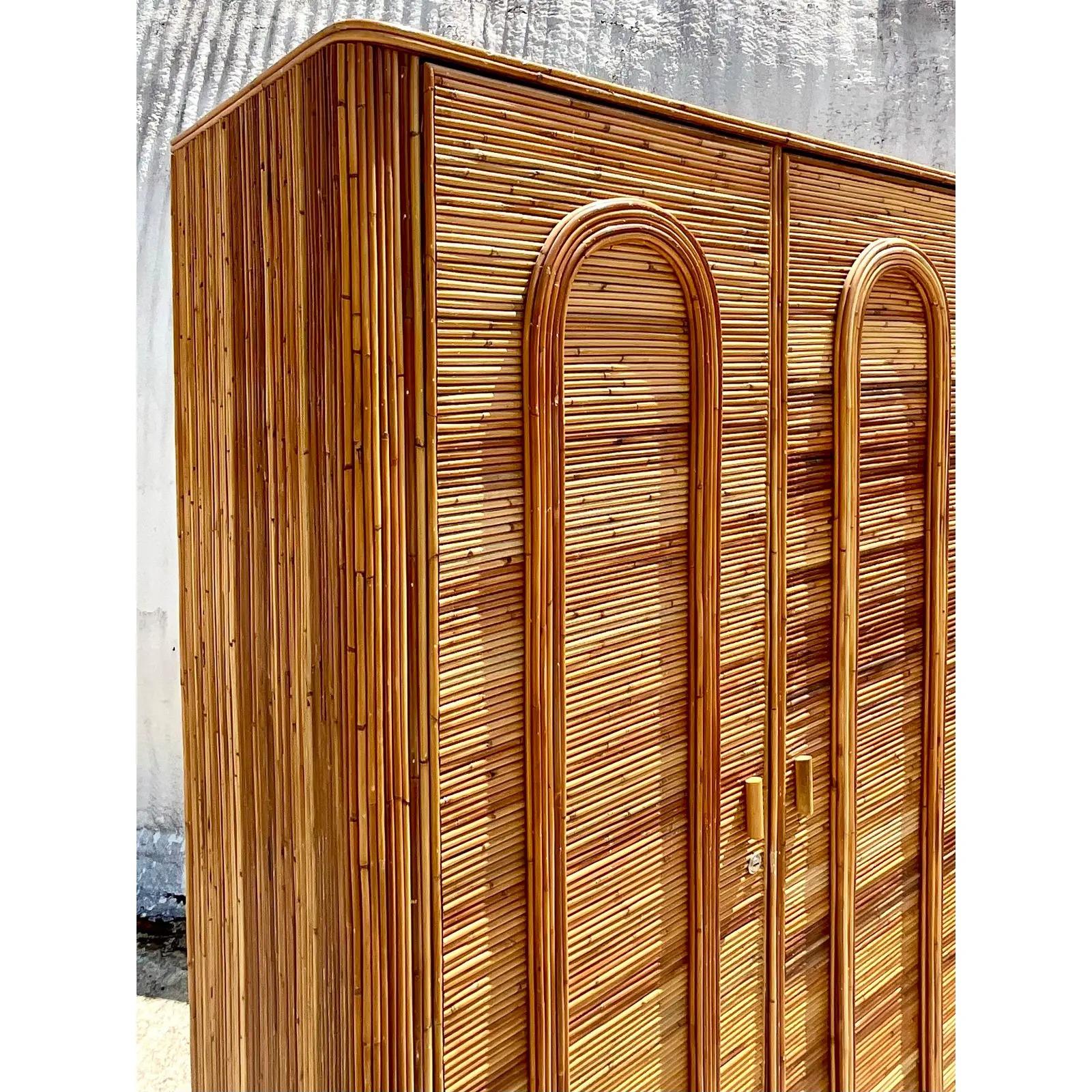 Vintage Coastal Pencil Reed Armoire 5