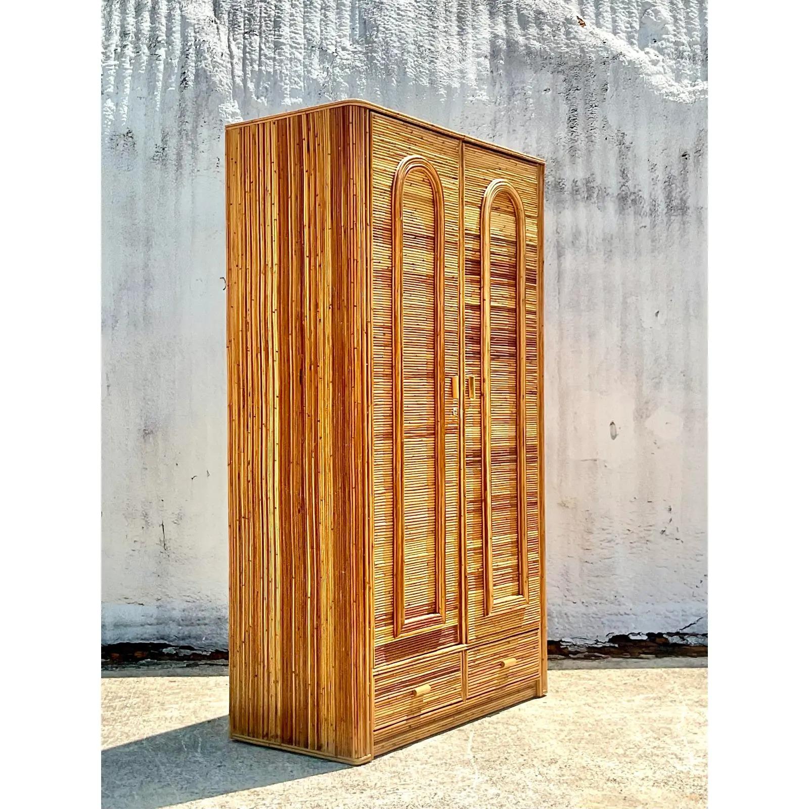 Philippine Vintage Coastal Pencil Reed Armoire