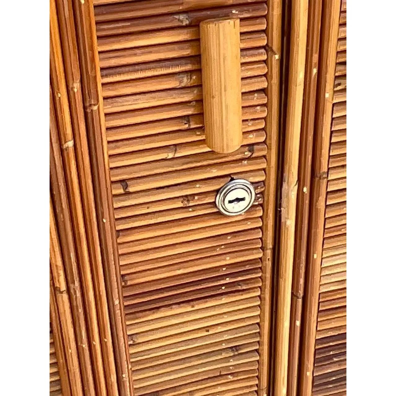 Vintage Coastal Pencil Reed Armoire In Good Condition In West Palm Beach, FL