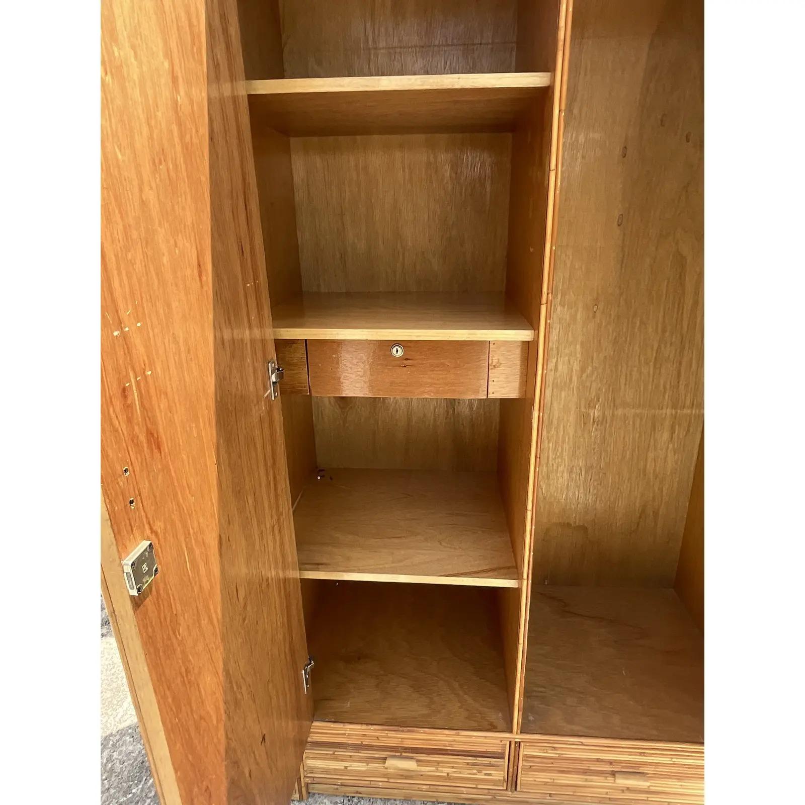 20th Century Vintage Coastal Pencil Reed Armoire