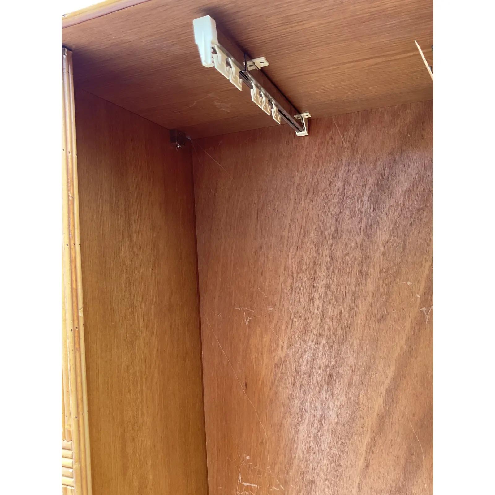Vintage Coastal Pencil Reed Armoire In Good Condition In west palm beach, FL