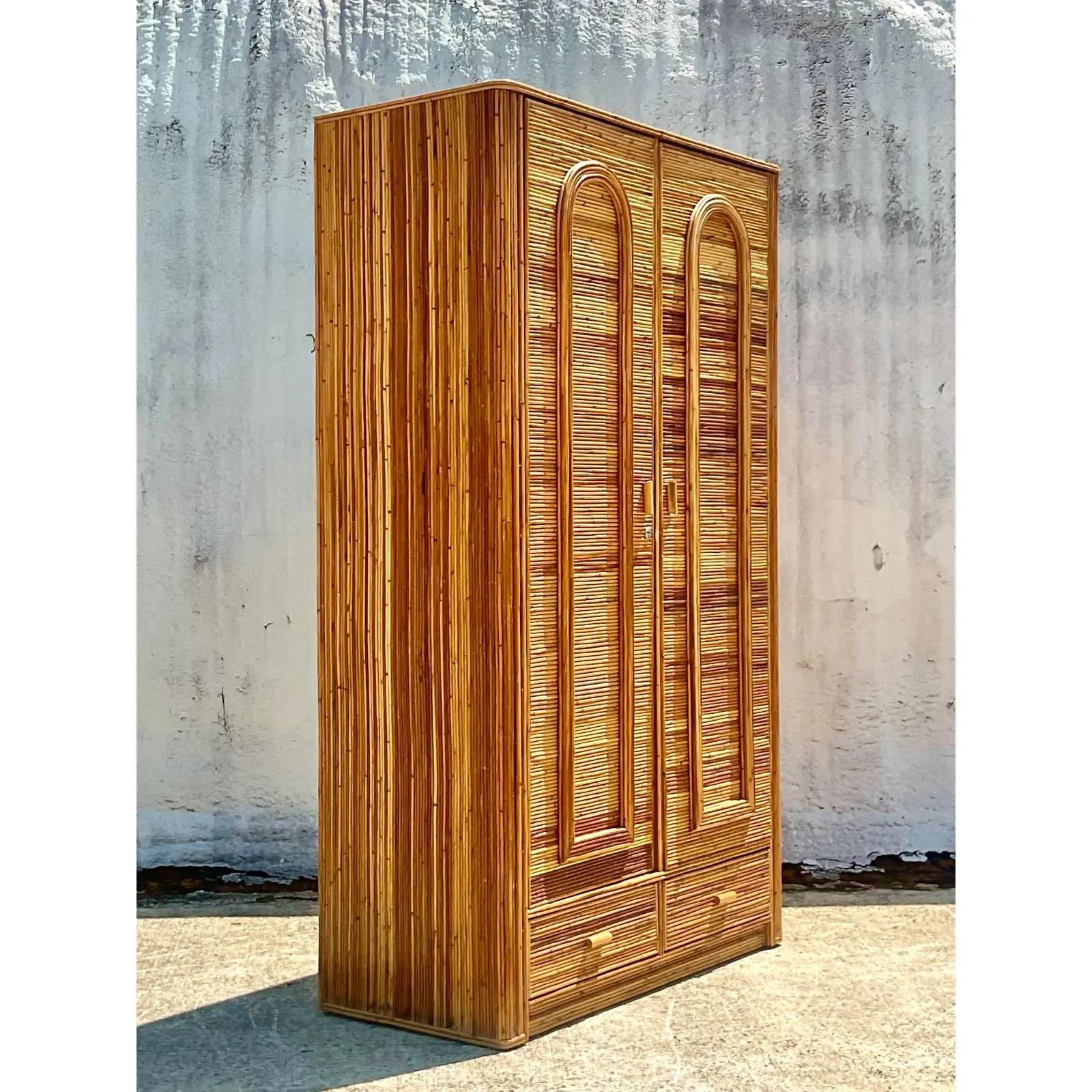 Vintage Coastal Pencil Reed Armoire 2
