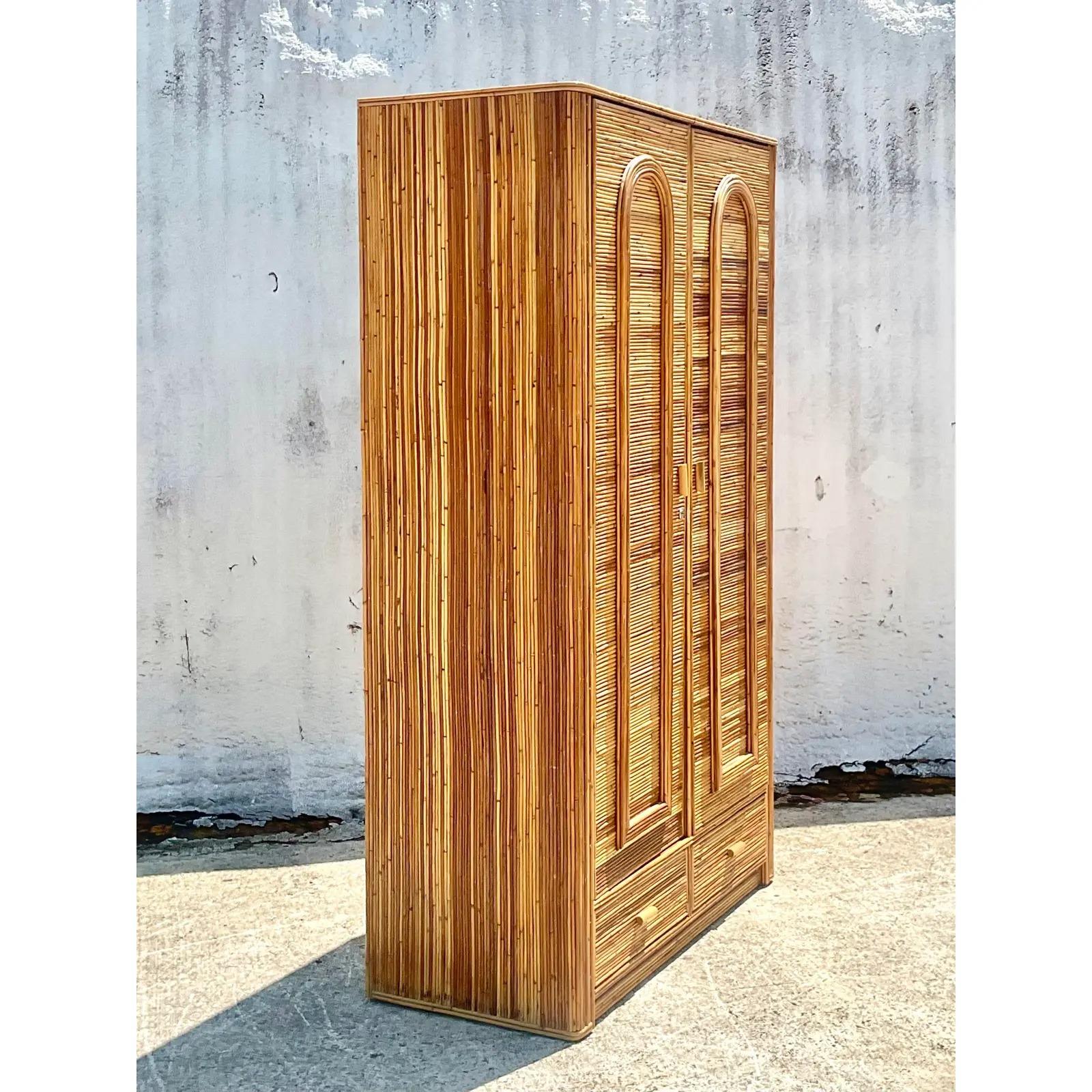 Vintage Coastal Pencil Reed Armoire 3
