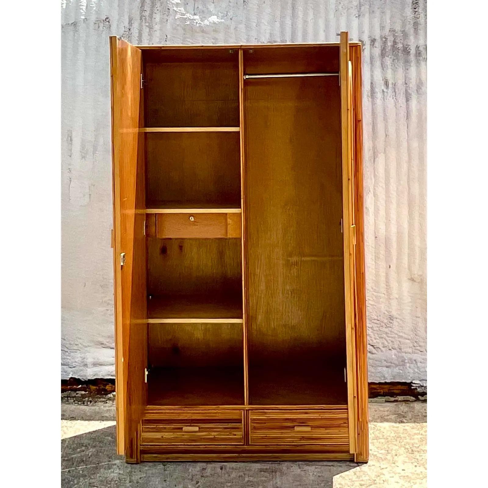 Vintage Coastal Pencil Reed Armoire 4