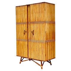 Vintage Coastal Pencil Reed Armoire