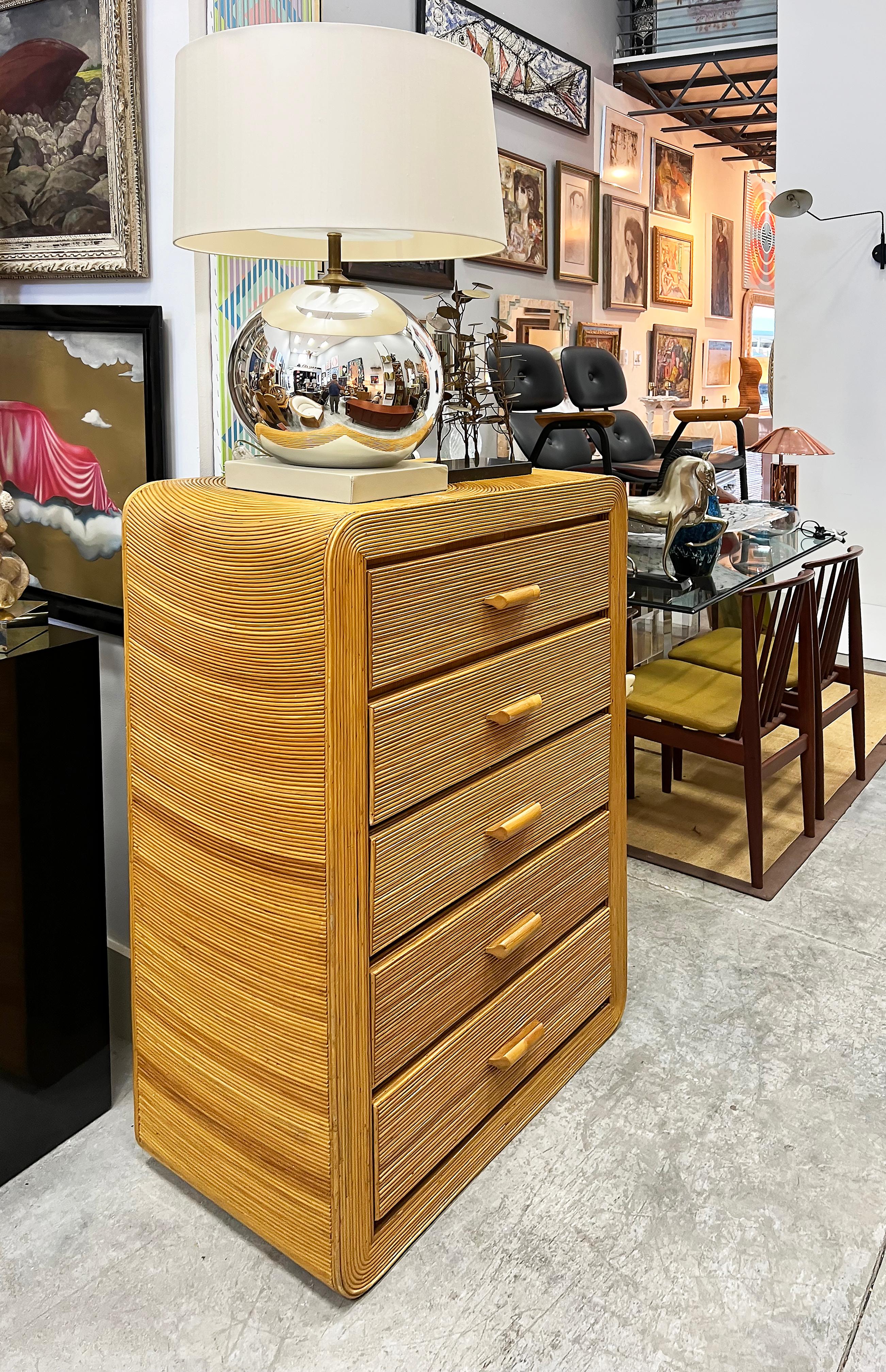 20th Century Vintage Coastal Pencil Reed Chest of Drawers