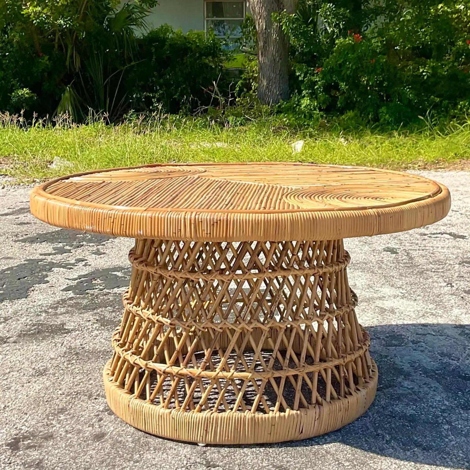 Vintage Coastal Pencil Reed Coffee Table For Sale at 1stDibs