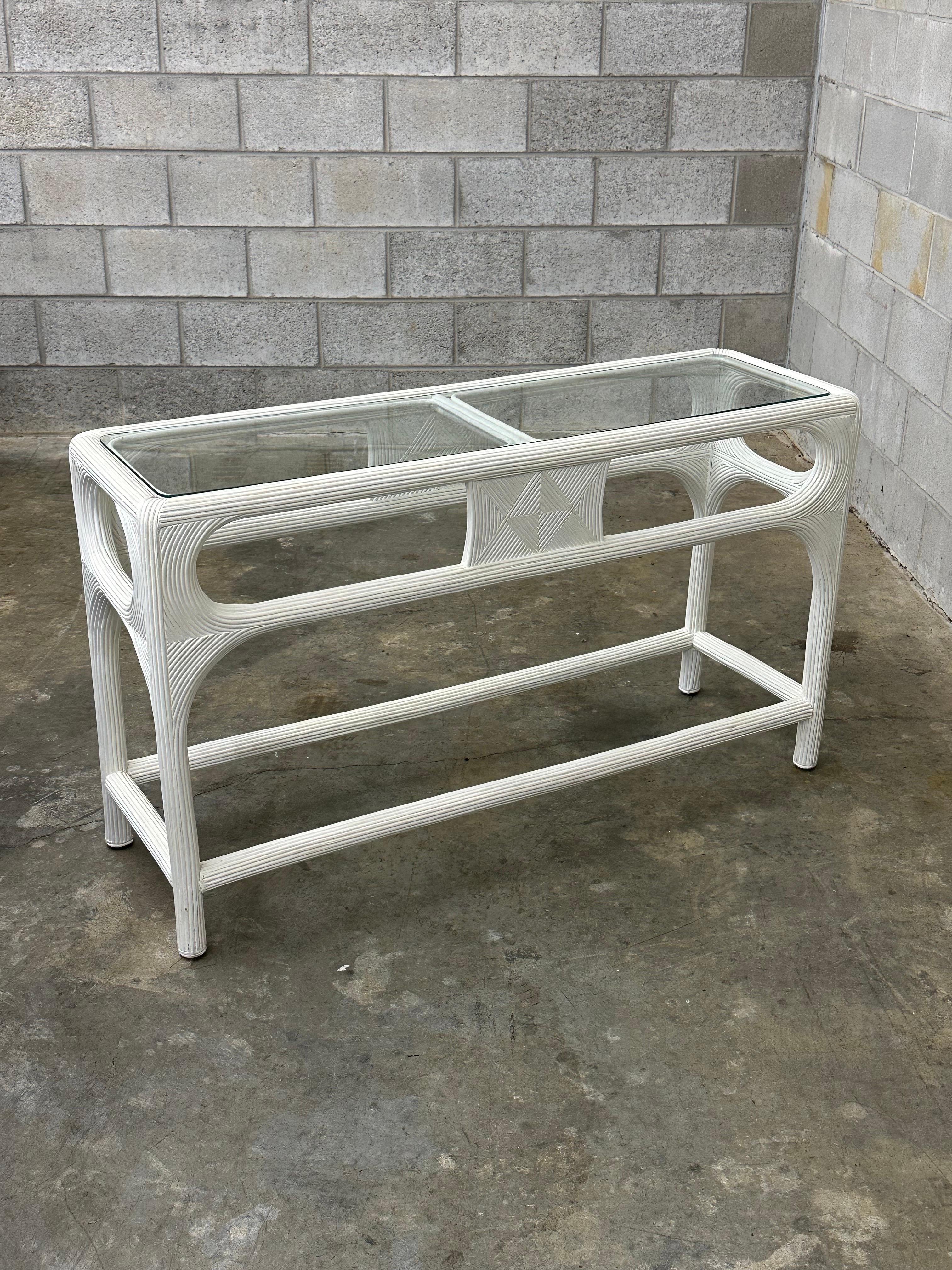 Vintage Coastal Pencil Reed Console Table For Sale 6