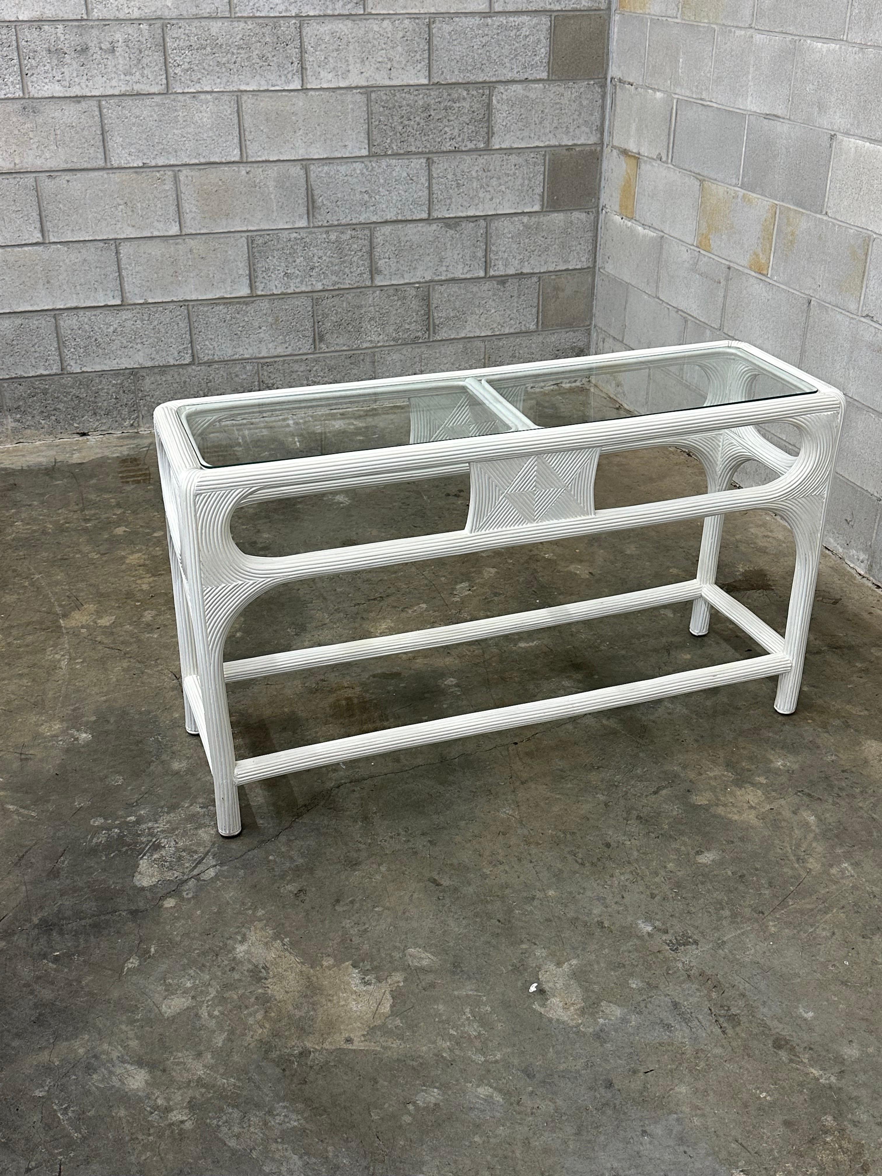 Late 20th Century Vintage Coastal Pencil Reed Console Table For Sale