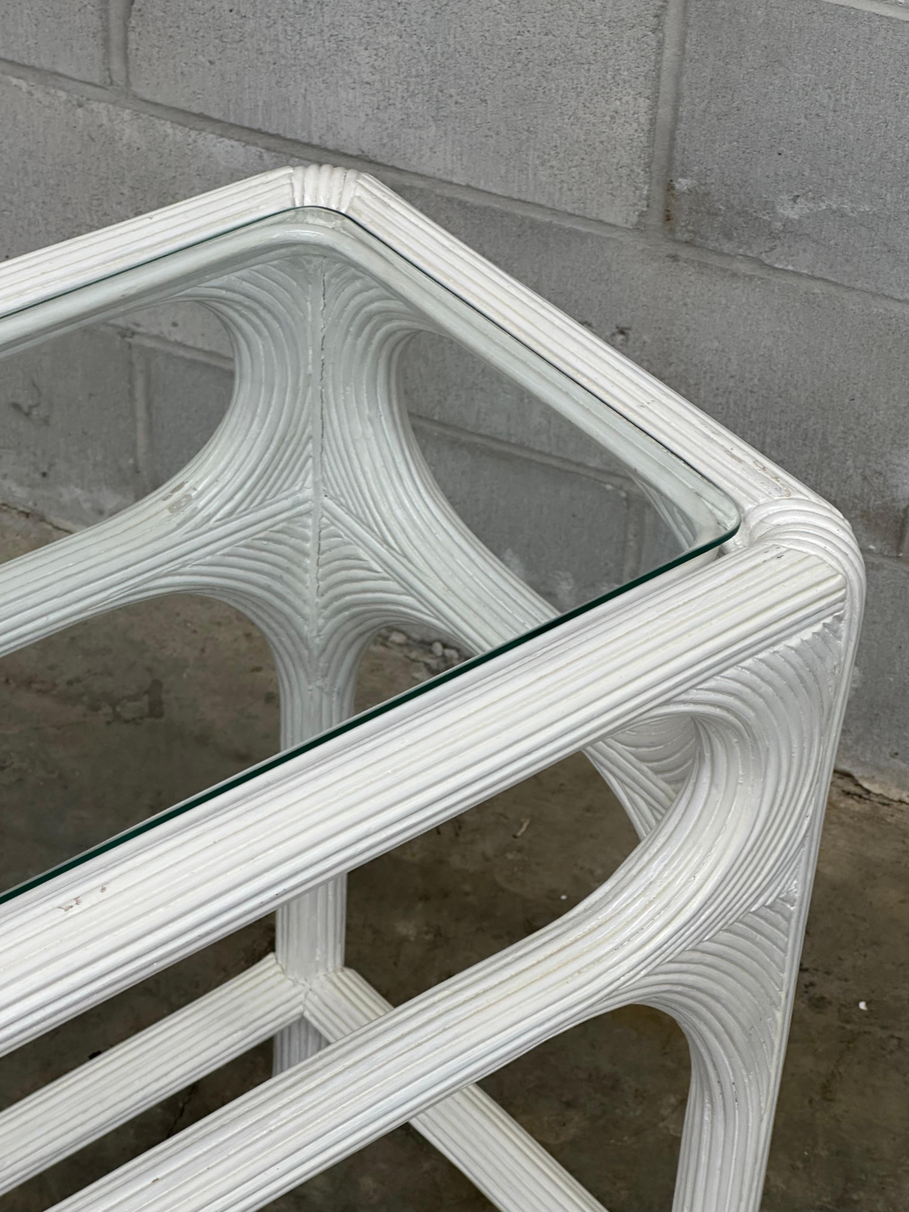 Vintage Coastal Pencil Reed Console Table For Sale 1