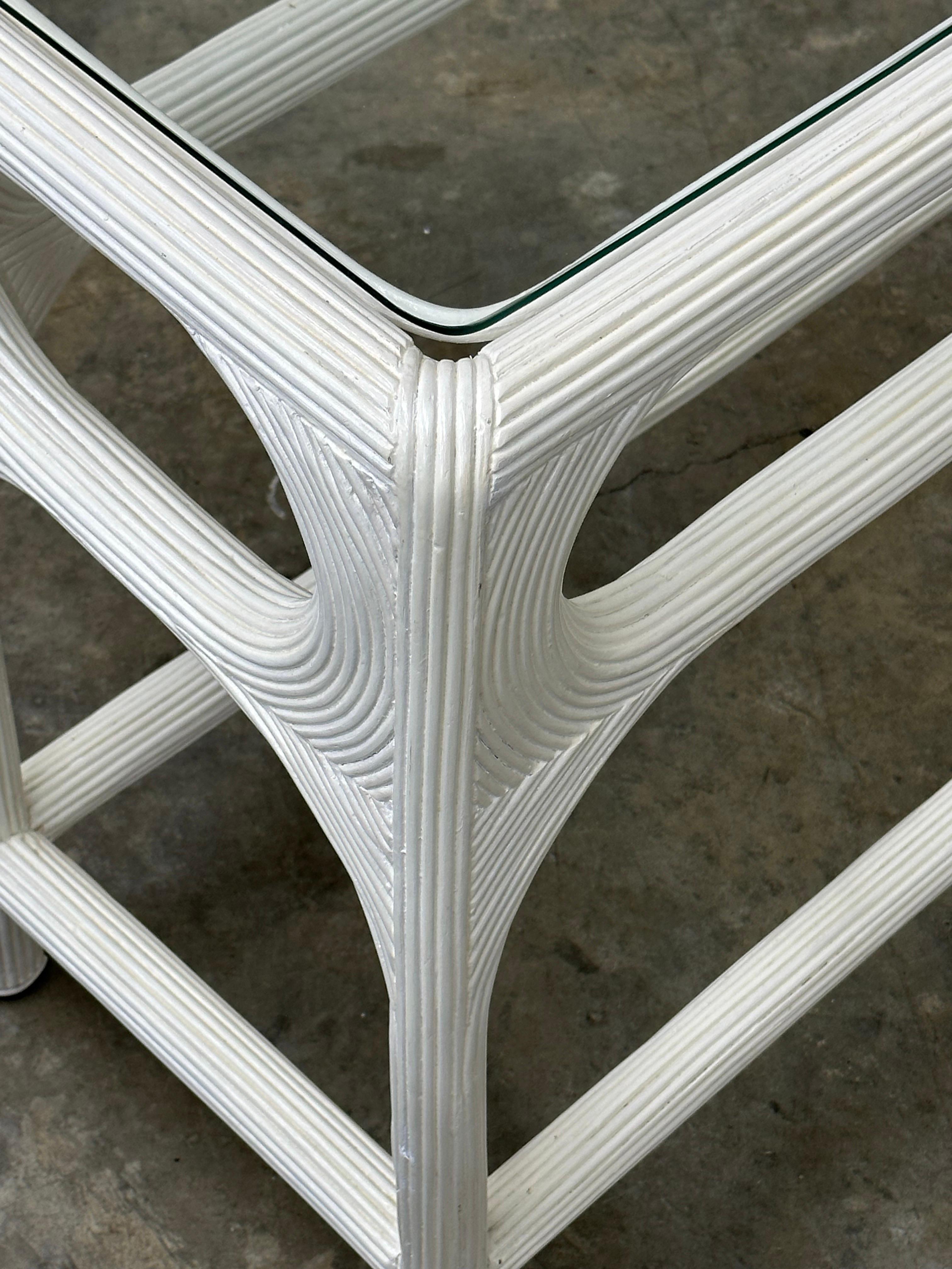 Vintage Coastal Pencil Reed Console Table For Sale 3