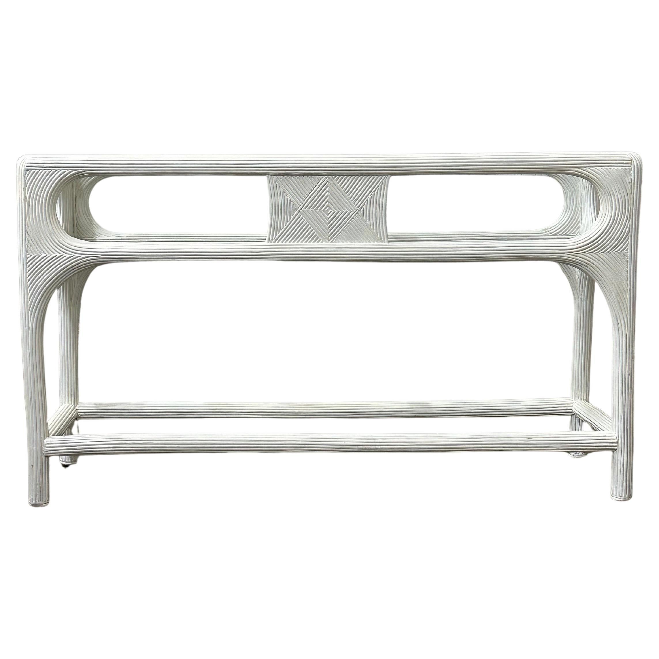 Vintage Coastal Pencil Reed Console Table For Sale