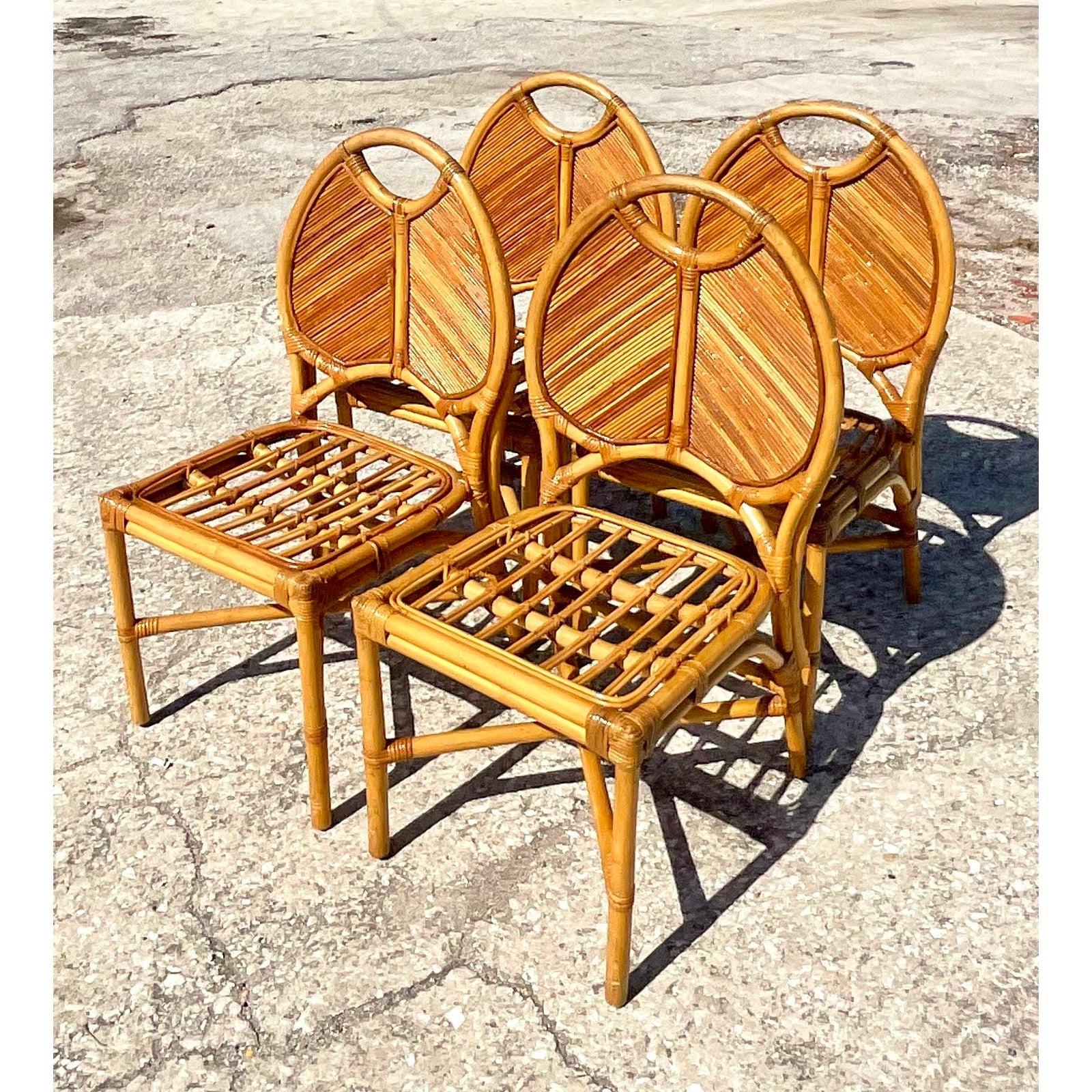 Vintage Coastal Pencil Reed Dining Set In Good Condition In west palm beach, FL