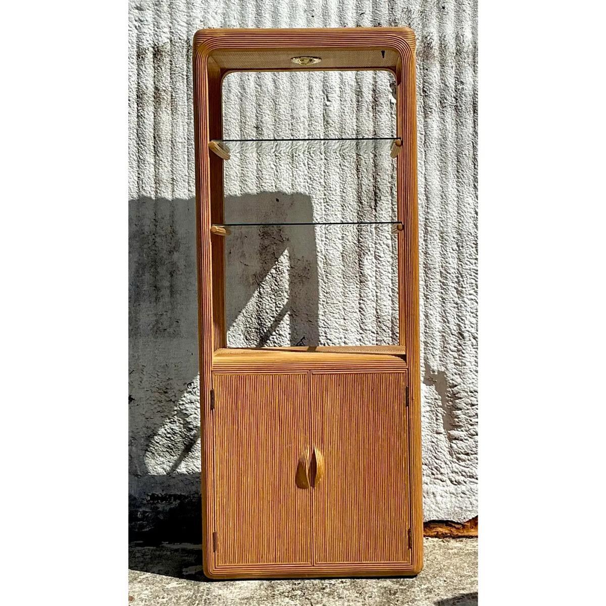 Vintage Coastal Pencil Reed Etagere For Sale 1